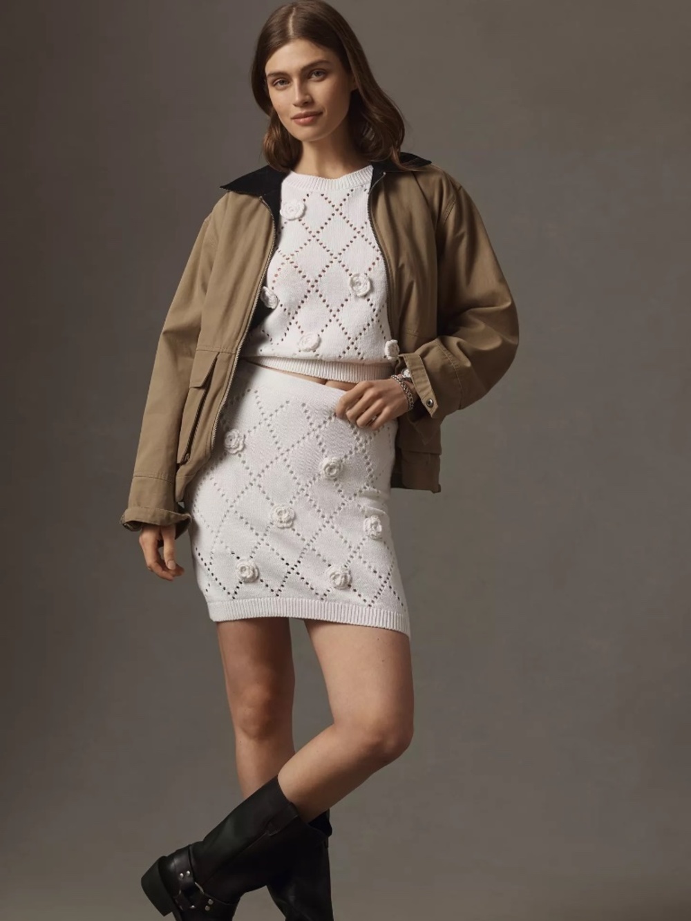 Anthropologie Maeve 3D Floral Knit Mini Skirt NWT Size Small $98